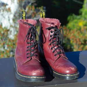 Dr. Martens 1460 Serena Faux Fur Lined Leather Boots Cherry Red Women's Size 9